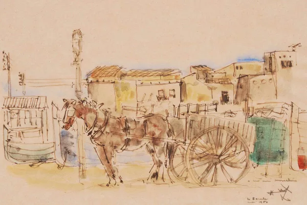 Paul Augustin Aïzpiri — Pferdekutsche vor Stadtansicht
