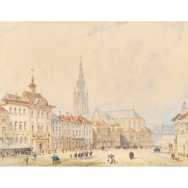 Adolphe Rouargue — Attribué à ADOLPHE ROUARGUE — "Grand Place à Breda".
