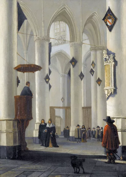 Emanuel de Witte — Entourage de EMANUEL DE WITTE — Kircheninterieur mit Hochzeitszeremonie.
