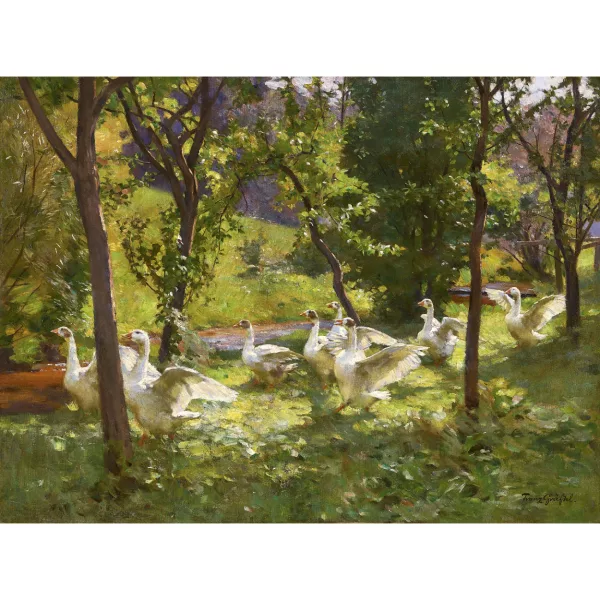 Franz Gräßel — Gänse am Bachufer.