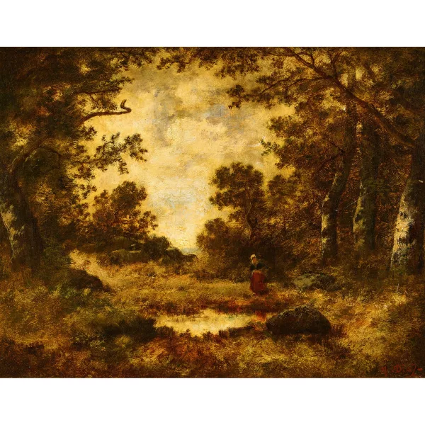 Narcisse Virgilio Díaz — Attributed to NARCISSE VIRGILE DIAZ DE LA PEÑA — Forest clearing with a peasant woman
