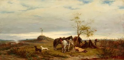 Ludwig Gedlek — Paysage avec des hussards au repos
