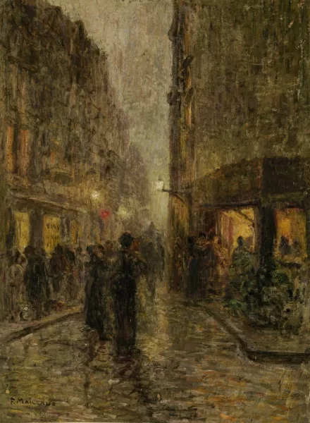 Fernand Maillaud — Rue animée de nuit