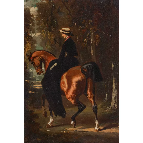 Alfred de Dreux — Attribué à ALFRED DEDREUX — Ausritt im Damensattel.