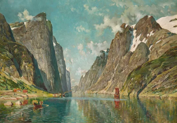 Adelsteen Normann — Norwegische Fjordlandschaft mit Booten
