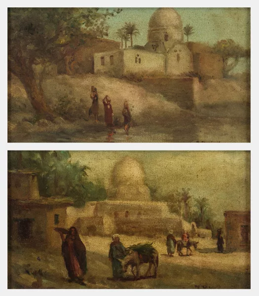 Bernhard Fiedler — Deux paysages orientalistes animés