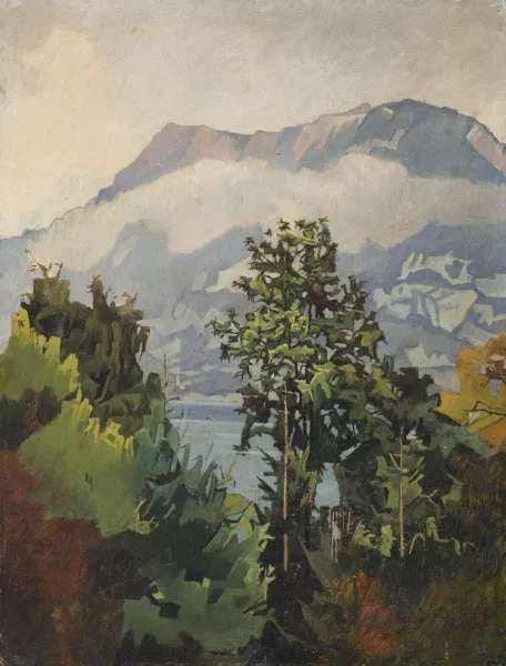 Gustav Bechler — Vue de montagnes au bord du lac