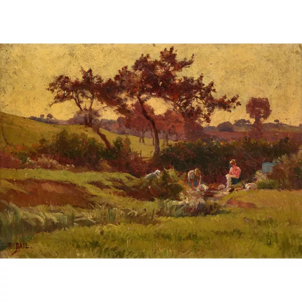 Édouard Pail — Lavandaie al ruscello.