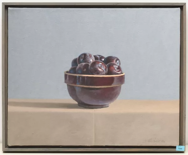 James Moore — Black Plums in Brown Bowl