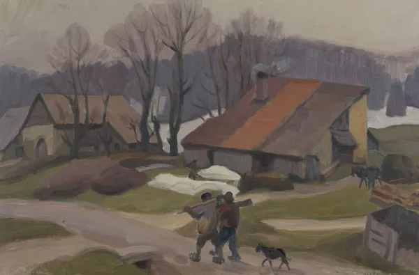 Jules-Émile Zingg — Hameau animé de deux paysans et d'un chien