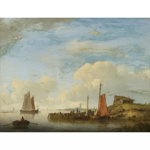 Johannes Hermanus Koekkoek — Entourage de JOHANNES HERMANUS KOEKKOEK — Küstenpartie mit ruhiger See.