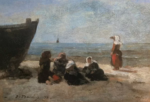 Eugène Boudin — Berck. Pêcheuses guettant le retour des barques, 1875