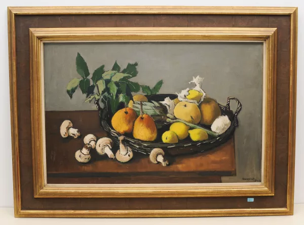 Robert Humblot — Stillleben mit Früchten, Champignons und einer Artischocke