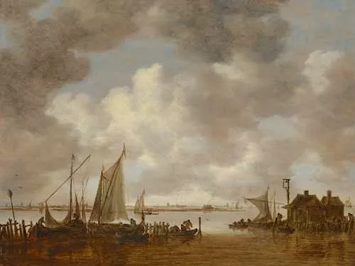 Jan van Goyen — Harbour scene with fishing boats and Dordrecht in the background. 1655.
