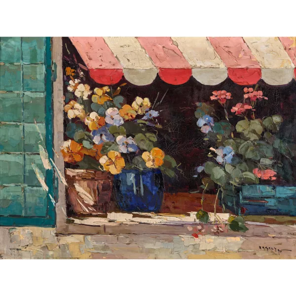 Rudolf Negely — Fiori nel vano di una finestra