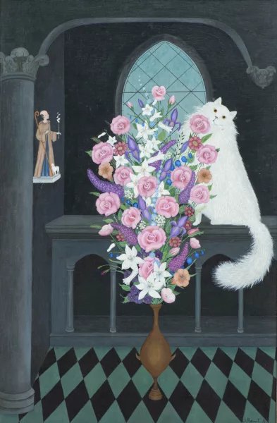 Jacqueline Benoit — Jacqueline BENOIT (1925-2012), 'Chat et fleurs', huile