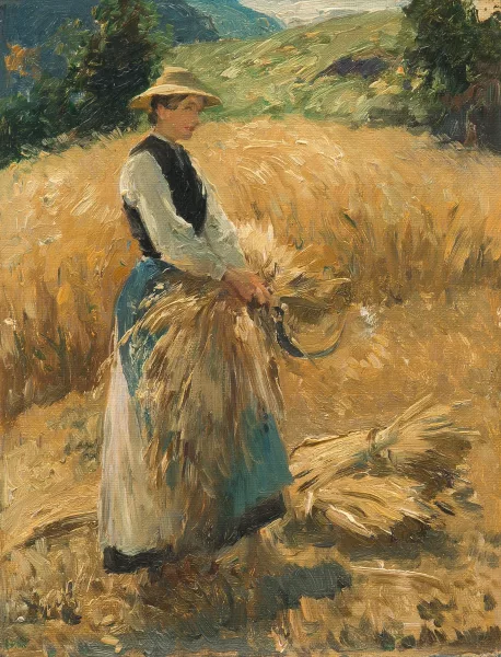 Josef Wopfner — Schnitterin mit Garbenbündel und Sichel