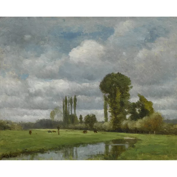 Achille Oudinot — Weidende Kühe am Waldrand.
