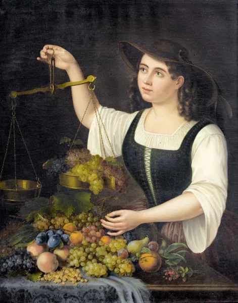 George Forster — Marktfrau beim Abwiegen von Früchten.