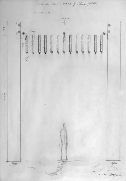 Günther Uecker — Table en acier rouillant pour Linz, 1977