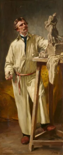 Arthur Kampf — Bildhauer mit Tonbozzetto (Selbstportrait?)