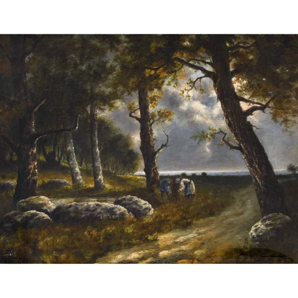 Charles Ferdinand Ceramano — Waldrand mit Reisigsammler.