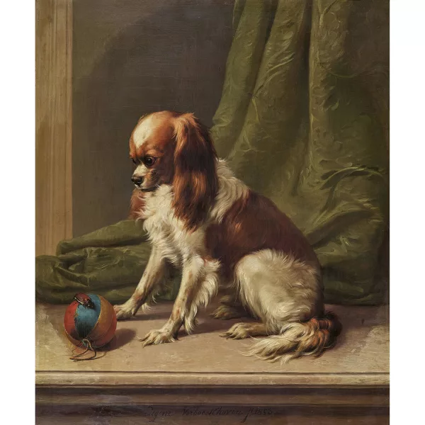 Eugène Verboeckhoven — Hund und Maikäfer auf Stoffball.