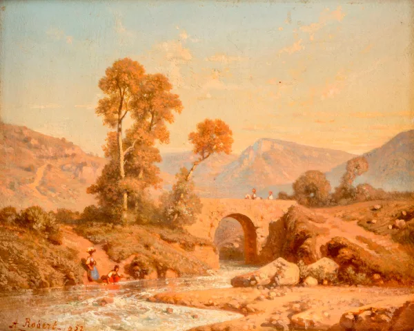 Alphonse Robert — Paysage animé au pont