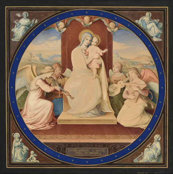 Alexander Maximilian Seitz — Vierge à l'enfant entourés de 4 anges musiciens et des tétramorphes