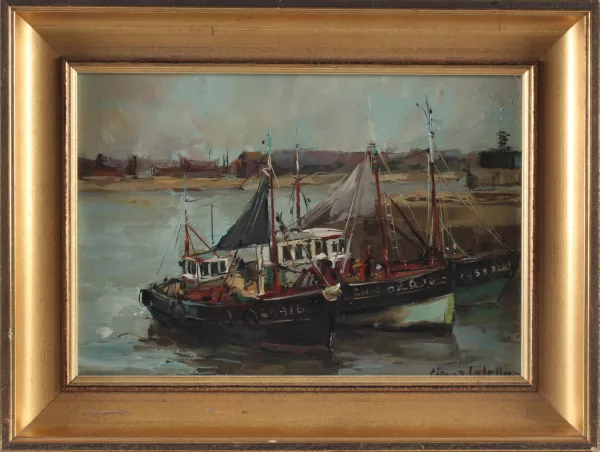 Pierre Letellier — Les trois barques à quai,