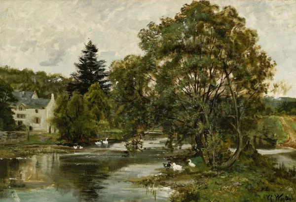 Charles Warland — Canards et cygnes sur un étang
