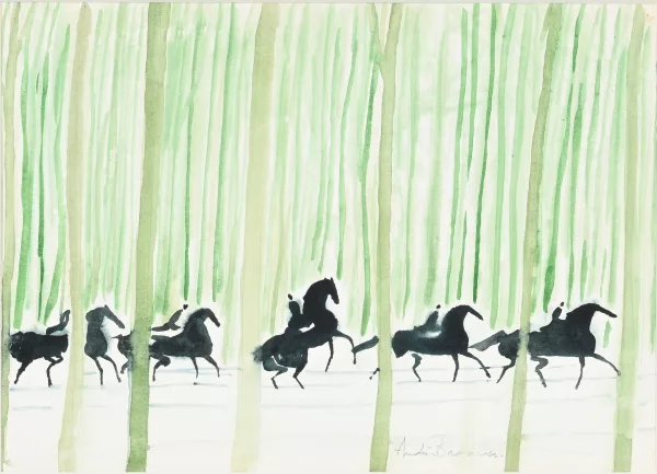 André Brasilier — Chevaux dans la forêt verte