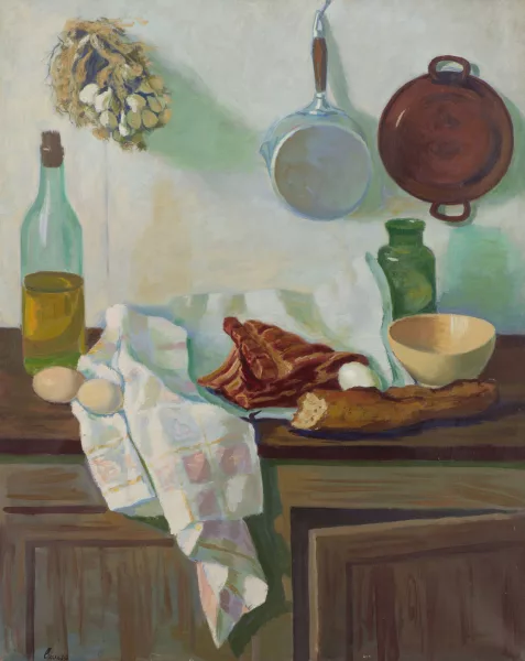 Camille Liausu — Nature morte au pain et à la viande
