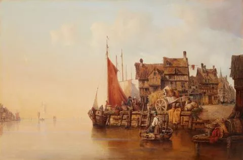 Ludwig Hermann — Küstenlandschaft mit Blick auf eine kleine Hafenstadt