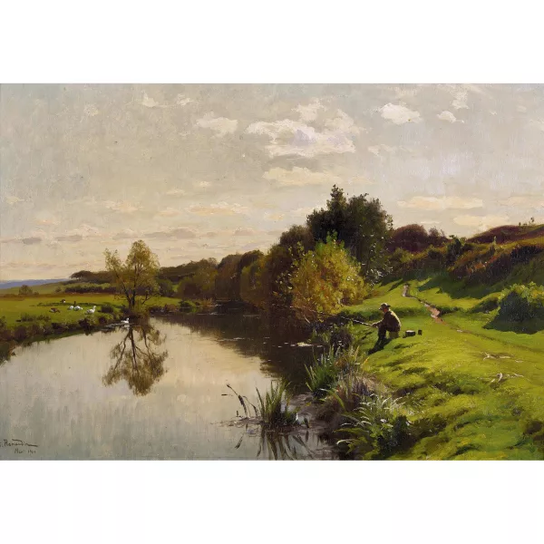 Alfred Renaudin — Pêcheur au bord de la rivière.