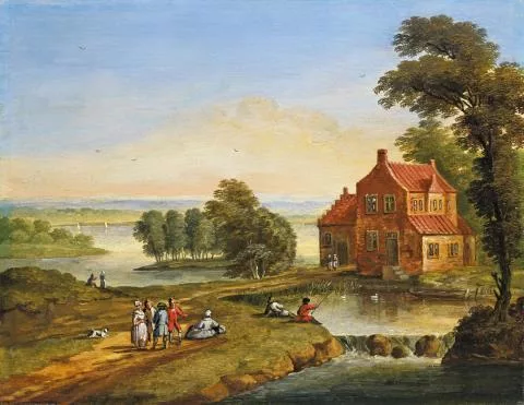 Jan Frans van Bredael — Paysage fluvial avec pêcheurs à la ligne