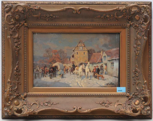 Wilhelm Velten — Dorfstrasse im Winter mit Staffage