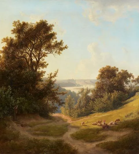 Friedrich Otto Georgi — Elblandschaft mit Blick auf Meißen und die Albrechtsburg