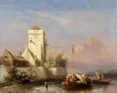Solomon Leonard Verveer — Flusslandschaft mit Booten