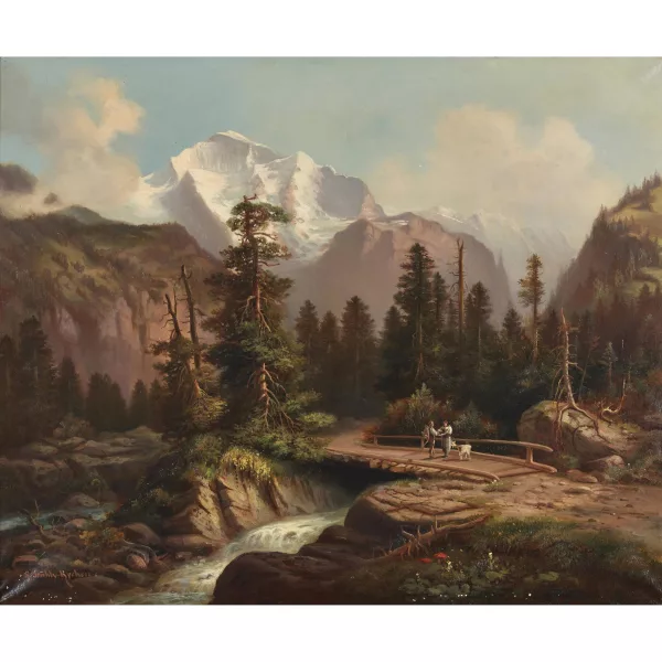Hubert Sattler — Couple de paysans devant le massif de la Jungfrau