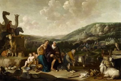 Cornelis Saftleven — Landschaft mit Jakob und Rachel