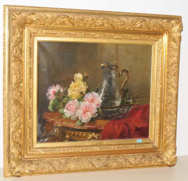 Dominique Rozier — Stilleben mit Rosen und Kristallkaraffe