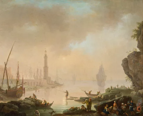 Carlo Bonavia — Hafenszene bei Sonnenuntergang