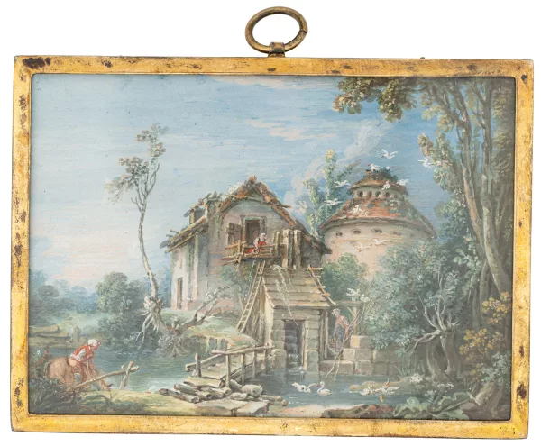 François Boucher — Nach Boucher François — Ein Bauernhof am Flussufer