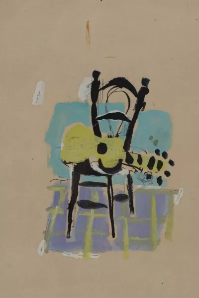 Antoni Clavé — Antoni CLAVÉ (1913–2005), “Black chair and green guitar”
