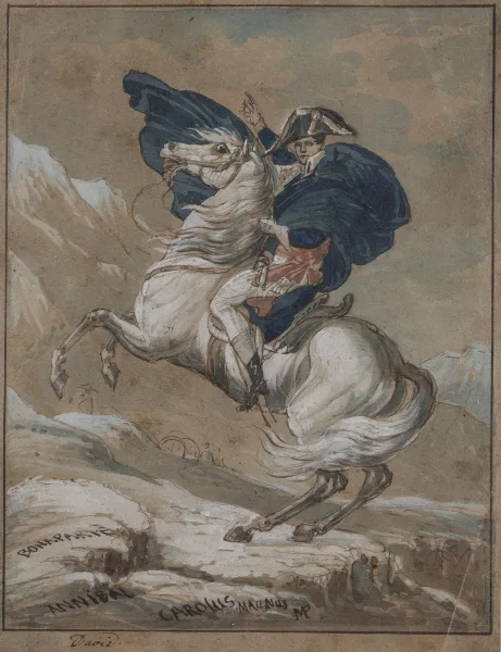 Jacques-Louis David — Napoléon franchissant les Alpes au col du St-Bernard