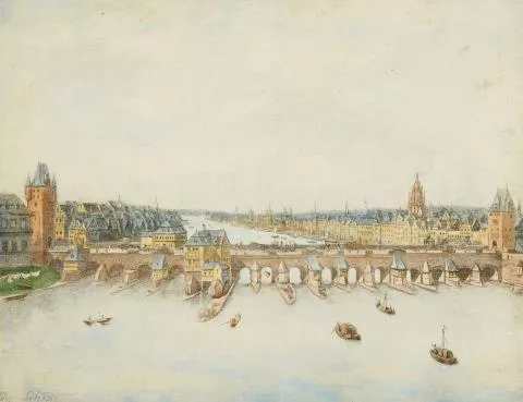 Johann Ludwig Ernst Morgenstern — Zwei Ansichten von Frankfurt mit Blick auf Main, Alte Brücke und Paulskirche