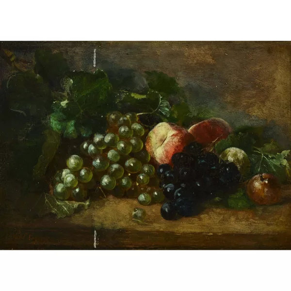 Paul Lazerges — Nature morte aux raisins et pêches.