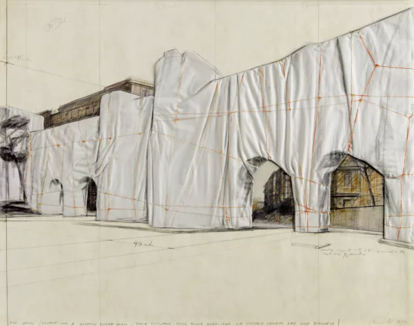 Christo — The Wall (Project for a Wrapped Roman Wall - "Porta Pinciana" delle Mura Aureliane, via Vittorio Veneto and Villa Borghese), 1974