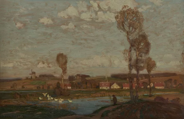 Hans Hartig — Pêcheur au bord de la mare